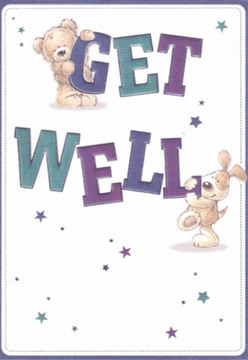 This illustrated get well card exudes serenity and warmth, perfectly echoing the nurturing spirit found throughout Temple. The design showcases a cuddly bear grasping the top of 'GET' in lively, childlike script, while a floppy-eared puppy presses joyfully against the oversized 'WELL' below. Their expressive faces and soft, embracing forms create an atmosphere of hope, mirroring the comfort of a favourite corner in one of Temple's quiet cafés. Deep purples and teal shades infuse the boldly lettered words with gentle vibrancy, standing out elegantly on a spotless white card. Between and above, playful stars in hues of blue and lavender evoke a sky over Victoria Embankment Gardens, shimmering with possibility. Each thoughtfully drawn fur line recalls the textures a florist might weave into a hand-tied bouquet, nurturing the senses and the soul. This card's attention to warmth and detail makes it an ideal companion to a Temple-arranged bouquet-a pairing that promises comfort, recovery, and a smile to anyone in need along Chancery Lane or Inner Temple.