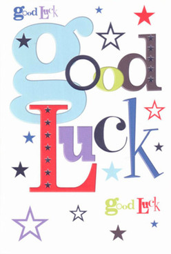 This good luck card, crafted by a florist who knows the pulse of Temple, radiates a sense of joy and steadiness, perfectly suited for celebrating milestones near Middle Temple Lane or the historic calm of the riverbanks. At first glance, the card dazzles with its characterful array of fonts: the generous baby-blue 'g' sets the stage, while confident reds and intriguing purples lift the message into the realm of possibility. Scattered across its pristine white background are stars of every shade-inky blue, vivid indigo, misty lavender, and moss green-each reminiscent of wishes made under the glow of the Embankment lights. There's a sense of texture in the luxurious finish, giving each sender the tactile pleasure of fine cardstock, reminiscent of the tactile beauty found in a just-picked Temple bouquet. The composition isn't just visual; it pulses with encouragement, drawing on local inspiration to convey belief in someone's journey-whether it's a first day at work in the Inns of Court or a leap of faith in life's next adventure. This card's presence is both uplifting and grounding, a quiet but confident reminder that luck and support are never far away in Temple.